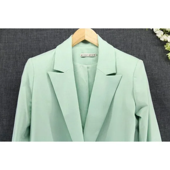 ALICE + OLIVIA Women's Justine Roll Cuff Blazer Mint Green Sz XS - Picture 4 of 10